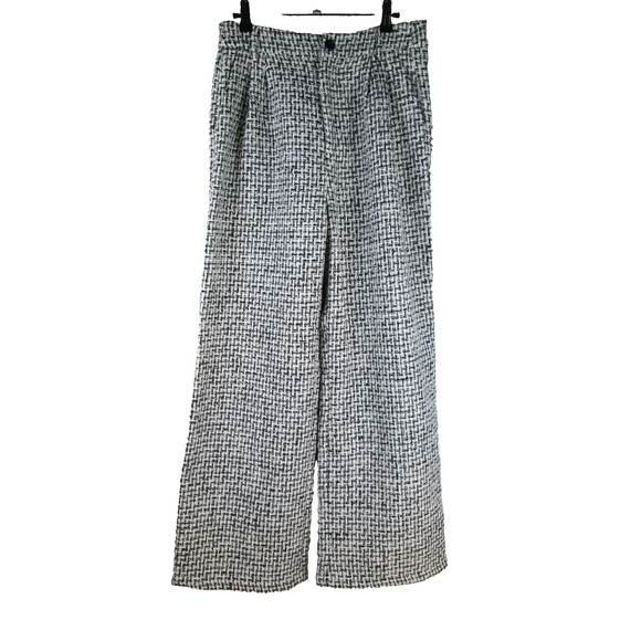 Commense Trousers Women M Black Cream Herringbone Pleats - Picture 1 of 10